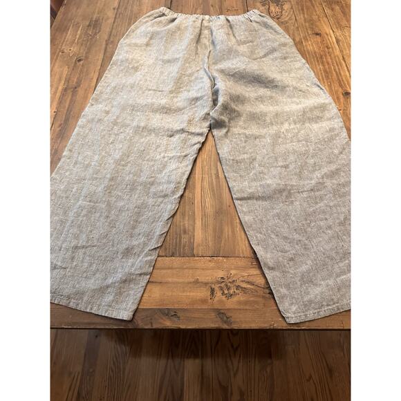 Flax Linen Pants Cropped High Rise Wide Leg Pull-On Lagenlook Size Small Tan - Picture 11 of 14